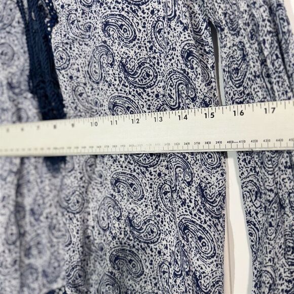 The Kooples Sunrise Blue Paisley Boho Tassel Blouse XS Romantic Bohemian Top - Picture 6 of 11